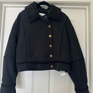 Joie size L Lazaro Faux Sherpa Crop Double Breasted Coat Jacket NWT